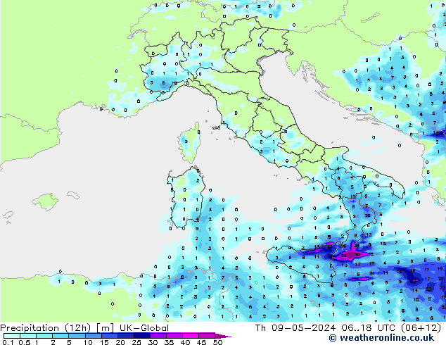 Precipitação (12h) UK-Global Qui 09.05.2024 18 UTC