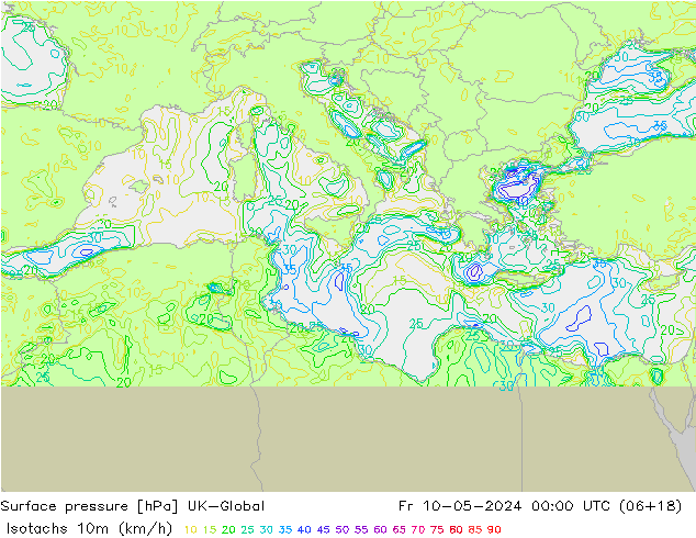 Isotachen (km/h) UK-Global vr 10.05.2024 00 UTC