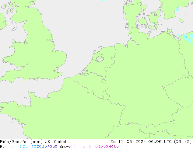 Rain/Snowfall UK-Global So 11.05.2024 06 UTC