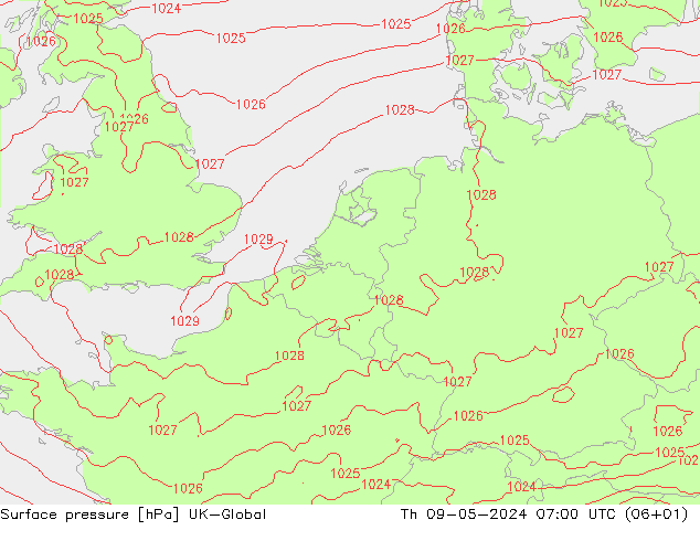 地面气压 UK-Global 星期四 09.05.2024 07 UTC