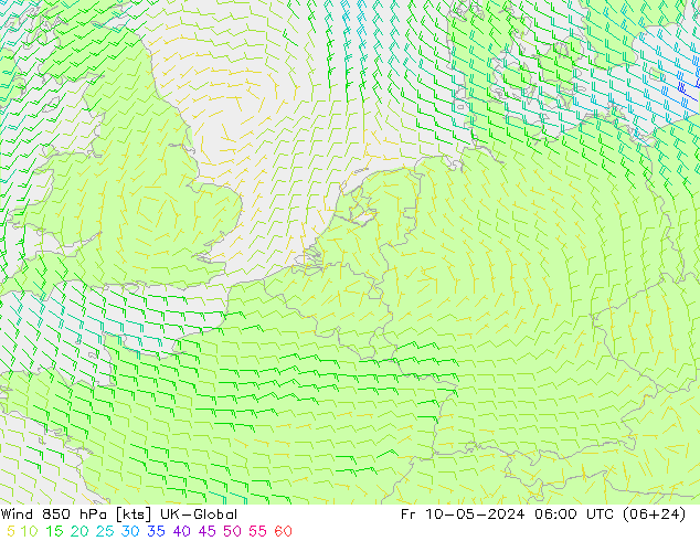 Wind 850 hPa UK-Global Fr 10.05.2024 06 UTC