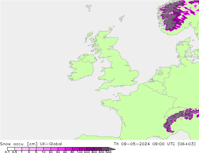 Snow accu. UK-Global Th 09.05.2024 09 UTC