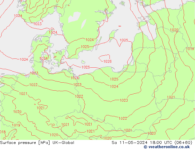 Surface pressure UK-Global Sa 11.05.2024 18 UTC