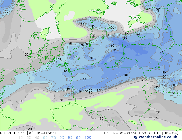 Humidité rel. 700 hPa UK-Global ven 10.05.2024 06 UTC