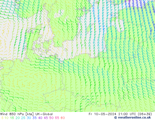 Wind 850 hPa UK-Global vr 10.05.2024 21 UTC