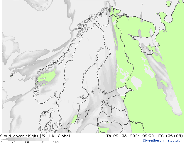 Nubes altas UK-Global jue 09.05.2024 09 UTC
