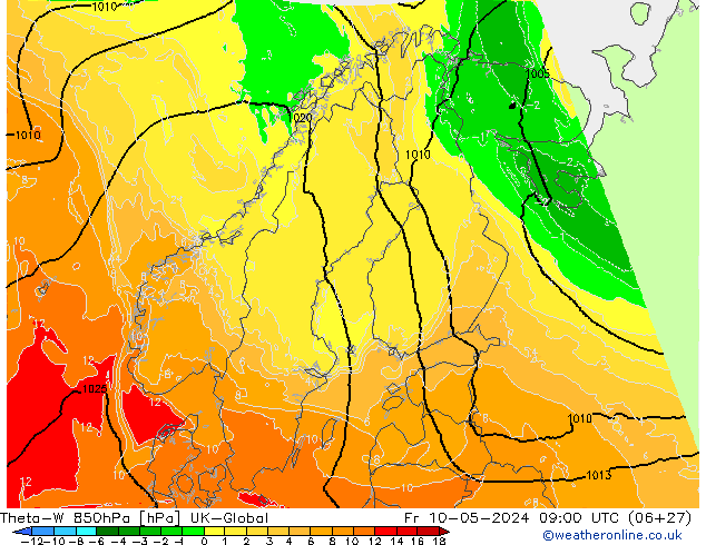 Theta-W 850hPa UK-Global Fr 10.05.2024 09 UTC