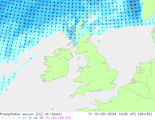 Precipitation accum. UK-Global Fr 10.05.2024 15 UTC