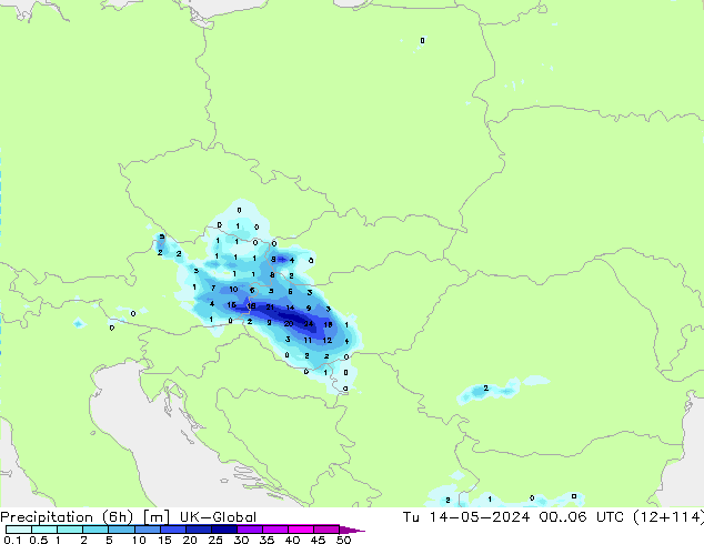 Precipitation (6h) UK-Global Tu 14.05.2024 06 UTC