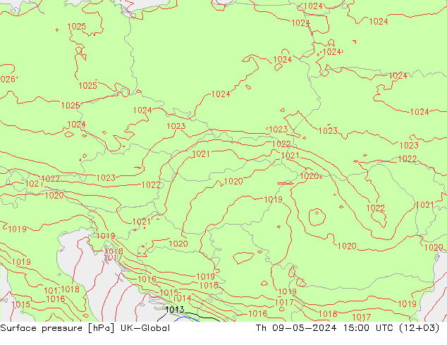 Surface pressure UK-Global Th 09.05.2024 15 UTC