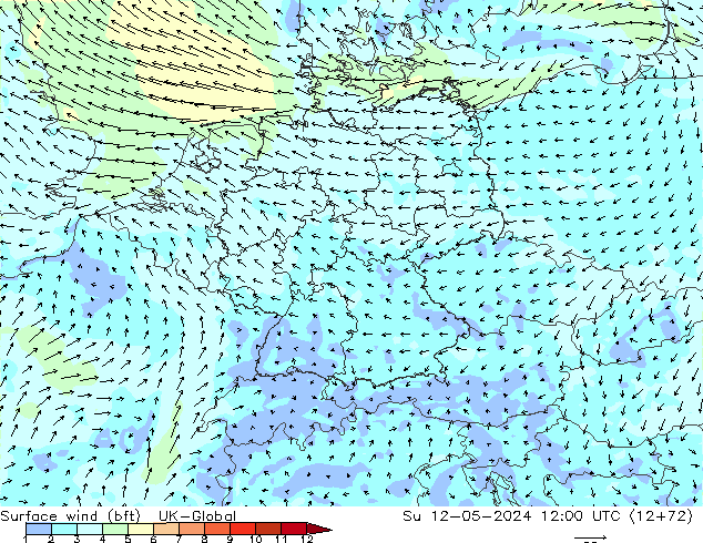 Surface wind (bft) UK-Global Su 12.05.2024 12 UTC