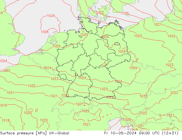 地面气压 UK-Global 星期五 10.05.2024 09 UTC