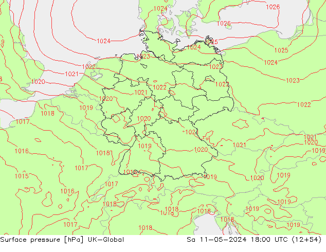 Atmosférický tlak UK-Global So 11.05.2024 18 UTC