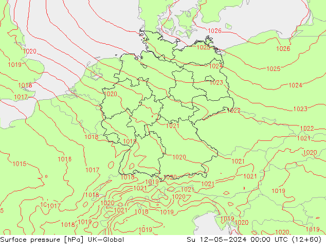 Atmosférický tlak UK-Global Ne 12.05.2024 00 UTC