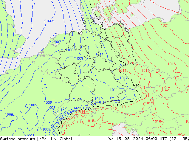 Presión superficial UK-Global mié 15.05.2024 06 UTC