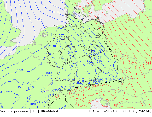 Presión superficial UK-Global jue 16.05.2024 00 UTC