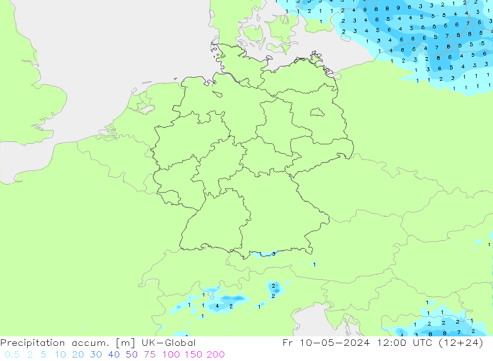 Precipitation accum. UK-Global Fr 10.05.2024 12 UTC