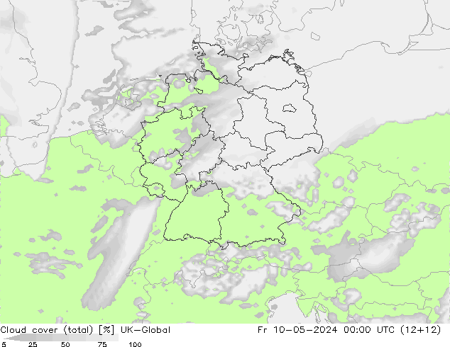 Nubes (total) UK-Global vie 10.05.2024 00 UTC