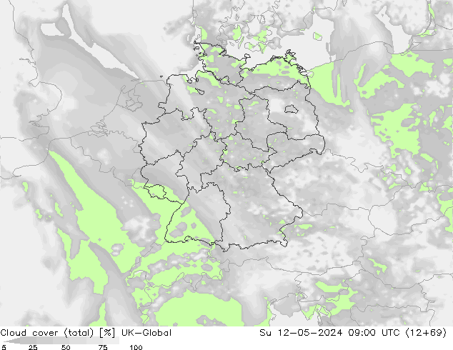 Nubes (total) UK-Global dom 12.05.2024 09 UTC