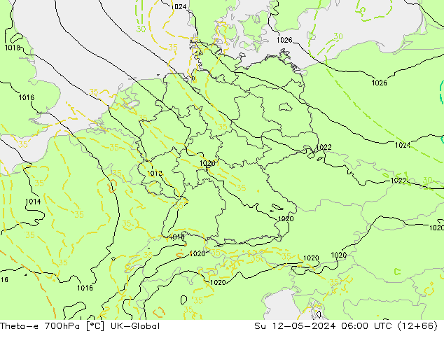 Theta-e 700hPa UK-Global dim 12.05.2024 06 UTC
