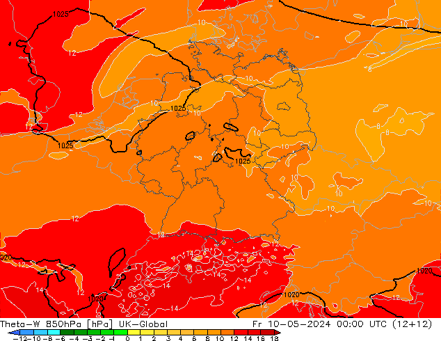 Theta-W 850hPa UK-Global vie 10.05.2024 00 UTC