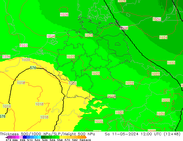 Thck 500-1000hPa UK-Global so. 11.05.2024 12 UTC