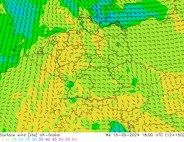wiatr 10 m UK-Global śro. 15.05.2024 18 UTC