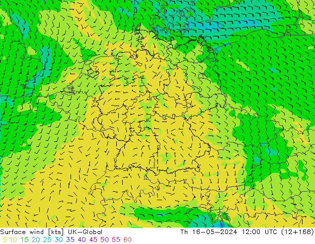 Vent 10 m UK-Global jeu 16.05.2024 12 UTC