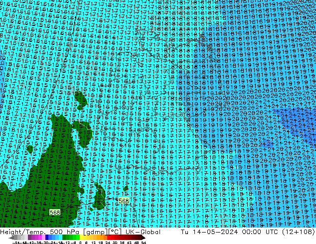 Height/Temp. 500 hPa UK-Global mar 14.05.2024 00 UTC