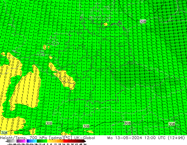 Height/Temp. 700 hPa UK-Global Mo 13.05.2024 12 UTC