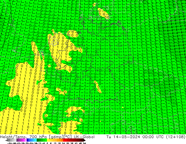 Hoogte/Temp. 700 hPa UK-Global di 14.05.2024 00 UTC