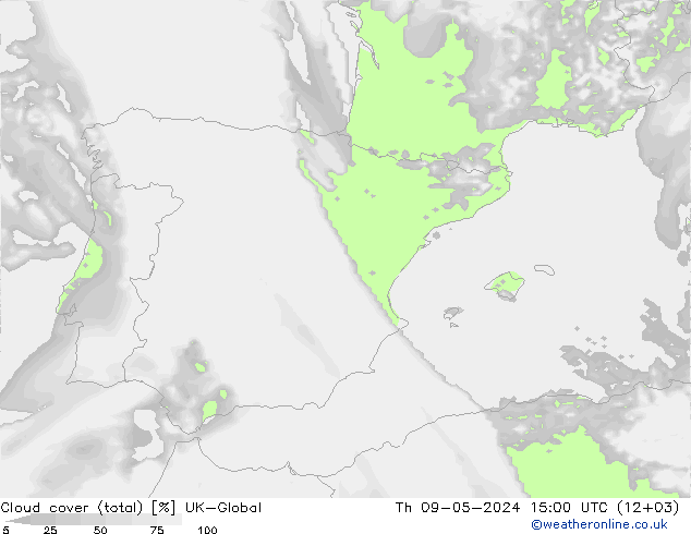 Cloud cover (total) UK-Global Th 09.05.2024 15 UTC