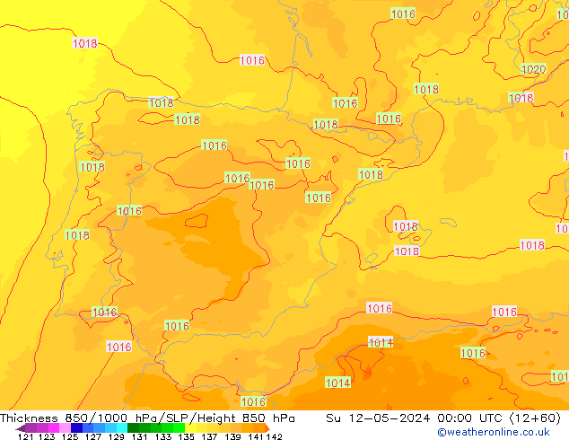 Thck 850-1000 hPa UK-Global Su 12.05.2024 00 UTC