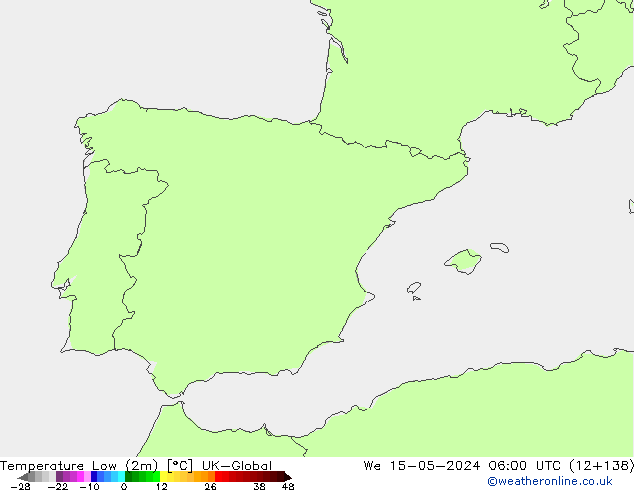 Min.temperatuur (2m) UK-Global wo 15.05.2024 06 UTC