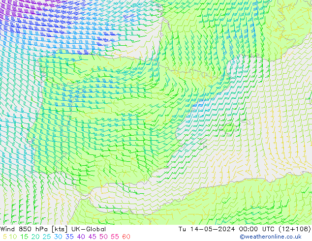 Wind 850 hPa UK-Global di 14.05.2024 00 UTC