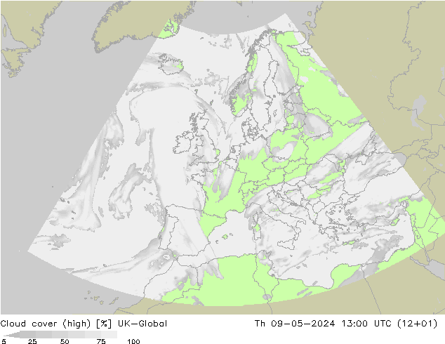 zachmurzenie (wysokie) UK-Global czw. 09.05.2024 13 UTC