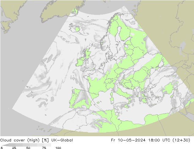 Cloud cover (high) UK-Global Fr 10.05.2024 18 UTC
