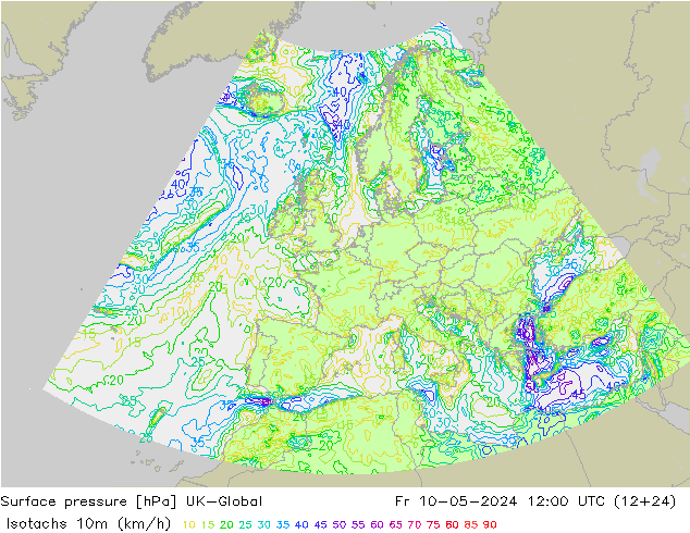 10米等风速线 (kph) UK-Global 星期五 10.05.2024 12 UTC