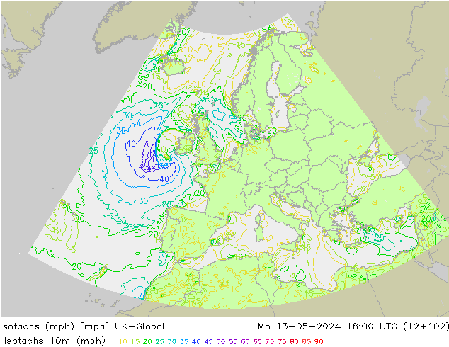 Isotachs (mph) UK-Global Mo 13.05.2024 18 UTC
