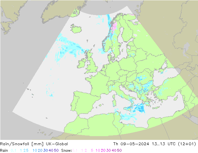 Lluvia/nieve UK-Global jue 09.05.2024 13 UTC