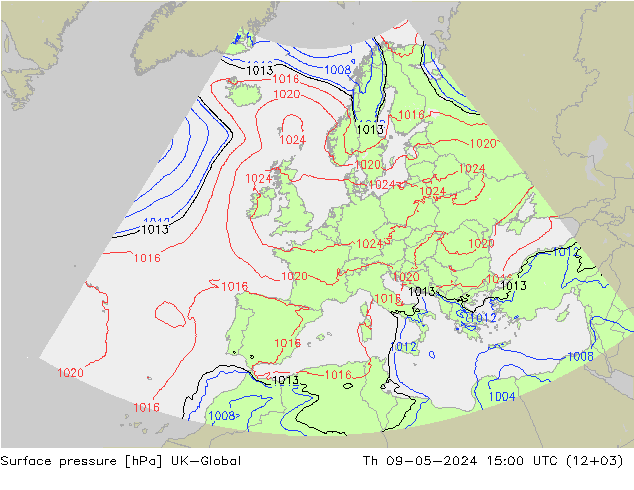 地面气压 UK-Global 星期四 09.05.2024 15 UTC