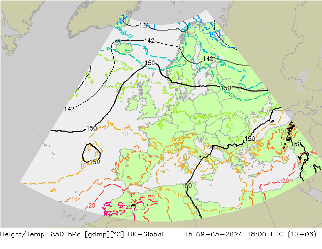 Height/Temp. 850 hPa UK-Global gio 09.05.2024 18 UTC