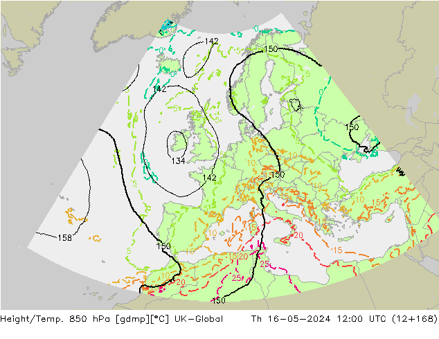Hoogte/Temp. 850 hPa UK-Global do 16.05.2024 12 UTC