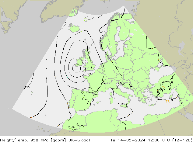 Geop./Temp. 950 hPa UK-Global mar 14.05.2024 12 UTC