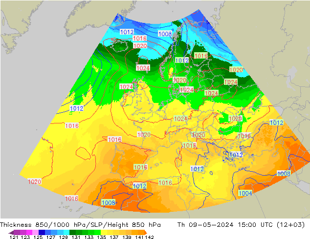 Schichtdicke 850-1000 hPa UK-Global Do 09.05.2024 15 UTC