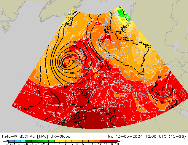 Theta-W 850hPa UK-Global Mo 13.05.2024 12 UTC