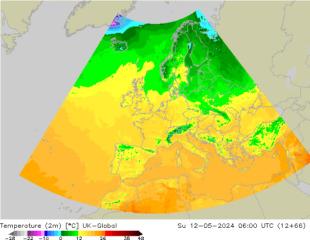 Temperatura (2m) UK-Global dom 12.05.2024 06 UTC
