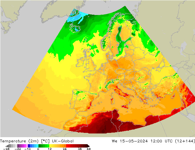 Temperaturkarte (2m) UK-Global Mi 15.05.2024 12 UTC