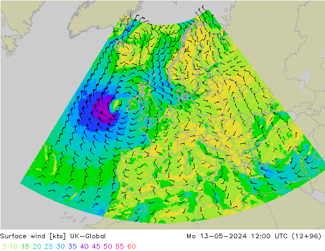 Vento 10 m UK-Global Seg 13.05.2024 12 UTC
