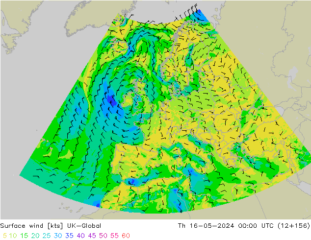 wiatr 10 m UK-Global czw. 16.05.2024 00 UTC
